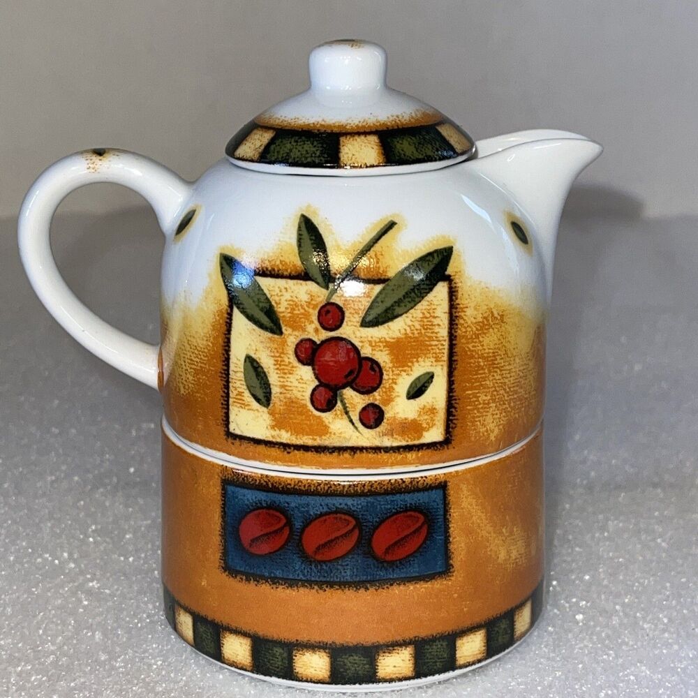 MSC Joir de Vivre Creamer & Sugar Stacked with Lid Vintage Coffee Beans Themed